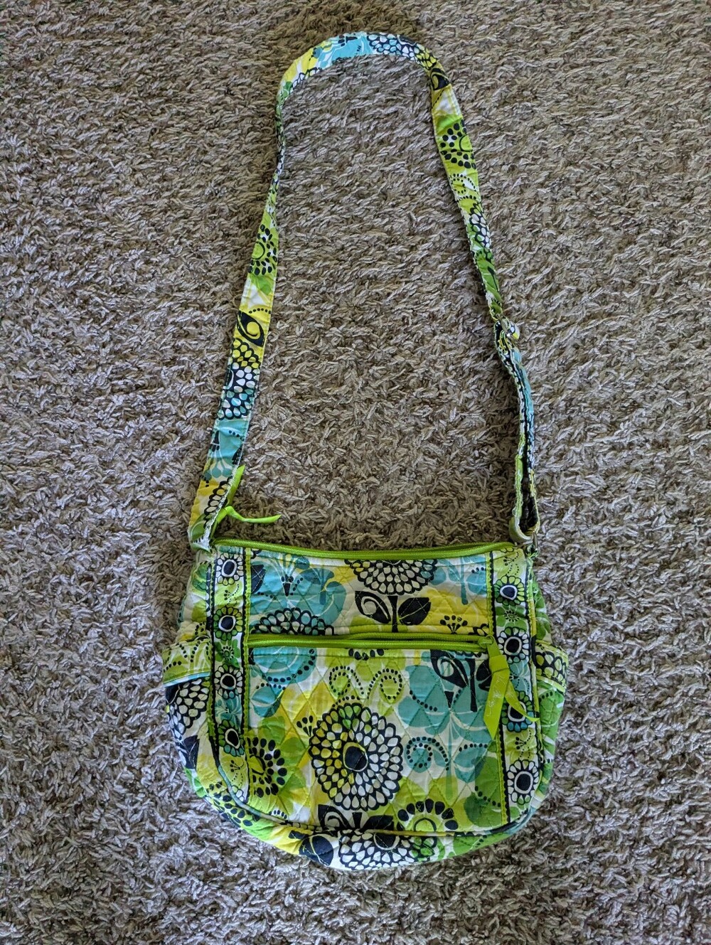 Quilted Floral Crossbody Bag in Lime & Aqua